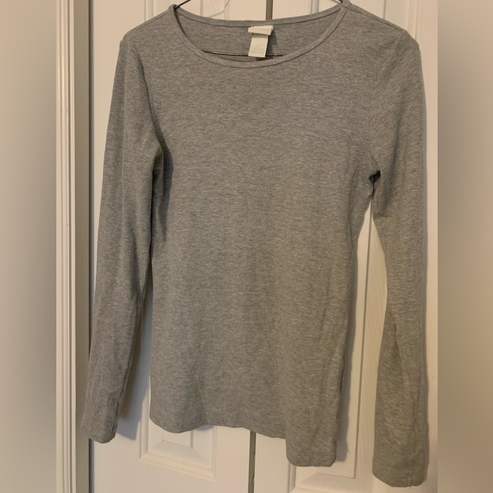 Grey Ribbed Fitted Long Sleeve